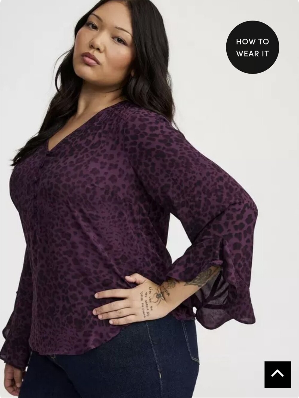 torrid Harper Plum Leopard Print V-Neck Ruffle Sleeve Blouse Size 1X - Picture 3 of 11